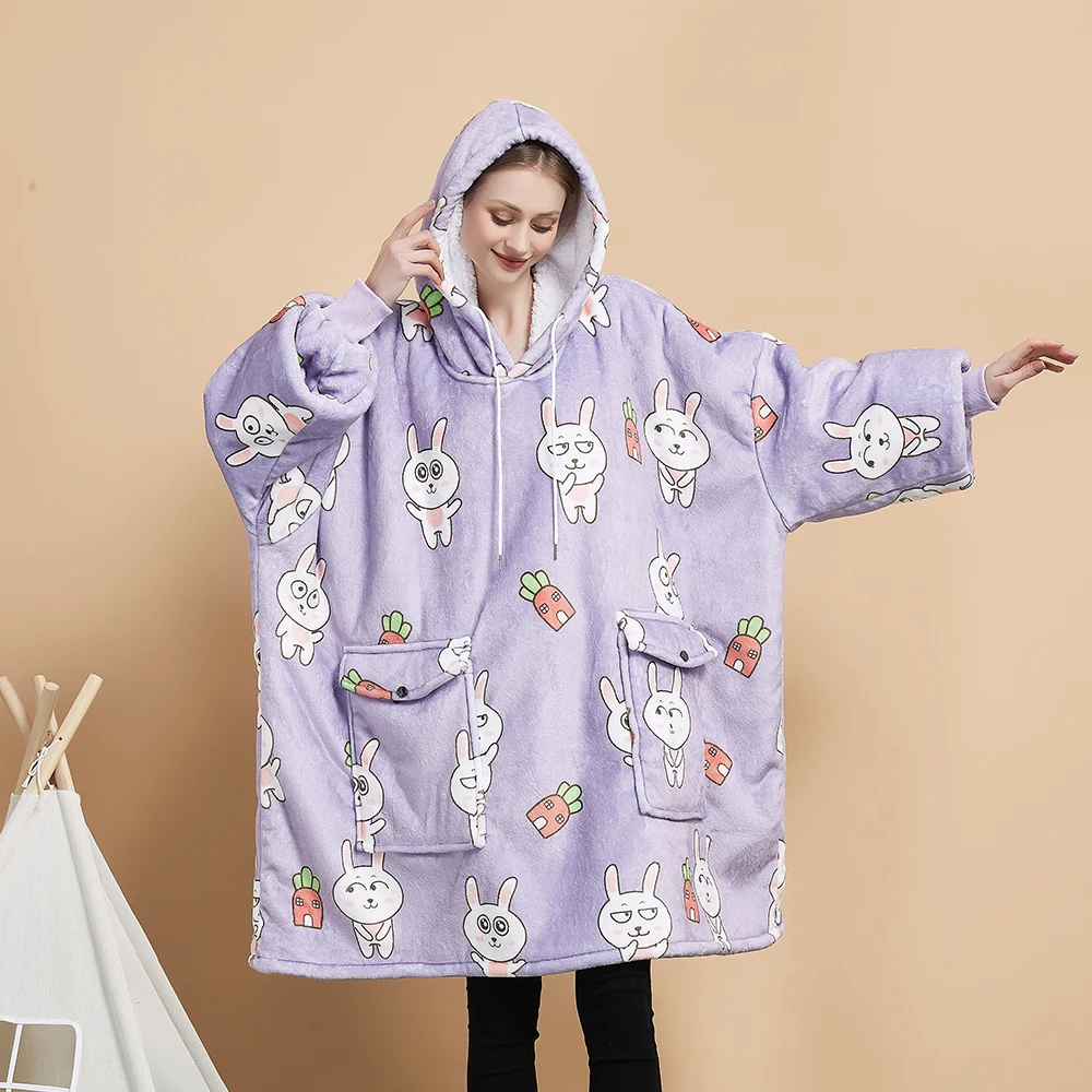 Custom Print Hoodie Blanket Hooded Sherpa Wearable Giant Oversize Sweatshirt Hoodies Blanket for Adults