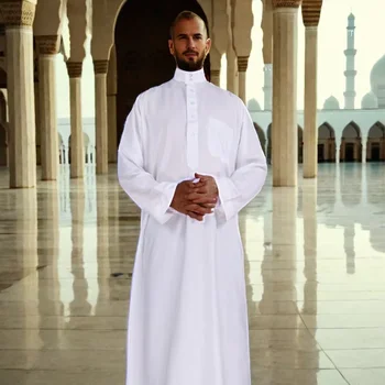 Mannen islamitische kleding Thobe | Heren Casual Solid Saoedi-Arabische Thobe,Maxi-Mannelijk Overhemd Lange Mouw Abaya Katoen Ronde Opstaande Kraag Bexdug