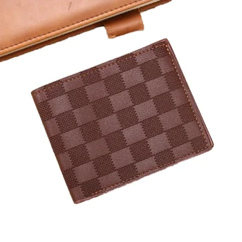 Men's Brand Classic Plaid Business Wallet Handmade Long Leather Lining RFID Protection Open/Cover GPS Simple Design for Ladies