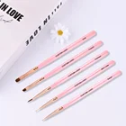 Fuumuui Custom Logo OEM Gel Rose Pink Wood Handle Nail Art Brush Set Painting Drawing Tools Nail Liner Art Gel Brush Set