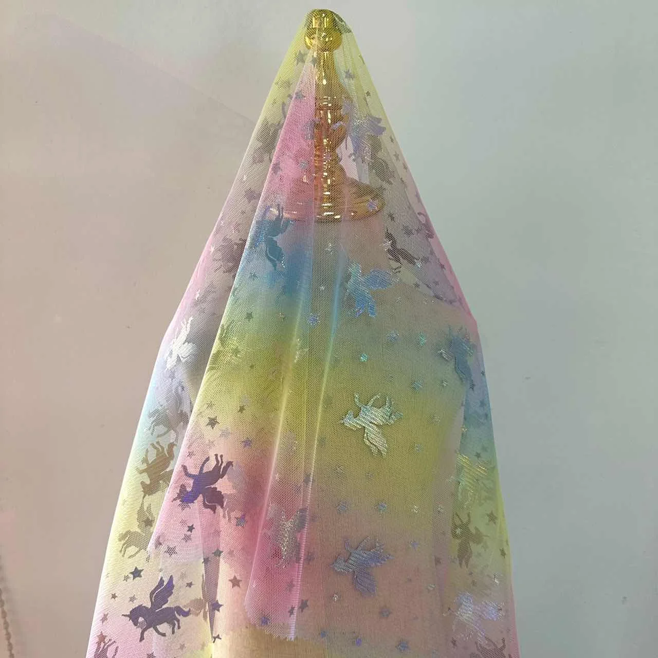 100% Polyester rainbow unicorn Colorful Gradient Dress Sequin Tulle Gold Foil Print Fabric for Children Clothing