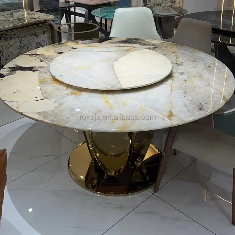 New Design Round Marble Dining Table High End Dining Furniture Gold