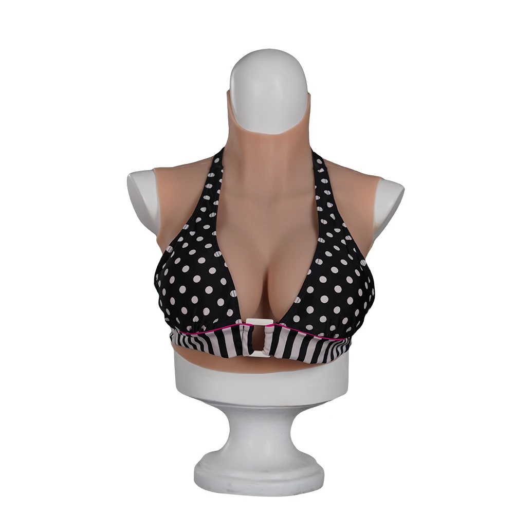 Silicone Breast Forms Short Silicone Fake Boobs for Men Cosplay Drag Queen Transgender Artificial Boobs High Collar Boobs
