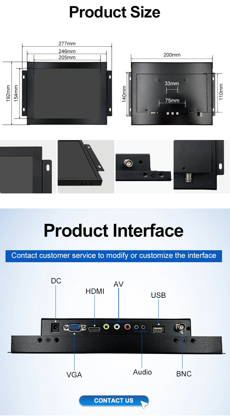 10 / 10.1 Inch Resistive Touch square Screen Mini Industrial Panel Monitor for 4:3 Open Frame Embedded Computer Metal case