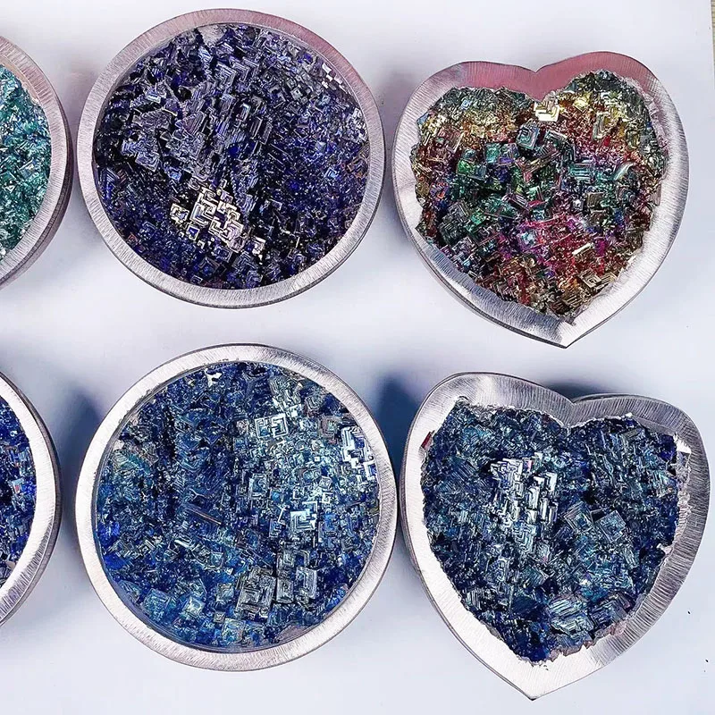 New Arrival Round Shape Rainbow Bismuth Ore Crystal Metal Ore Chakra Bismuth Crystal Heart Bowls for Decoration