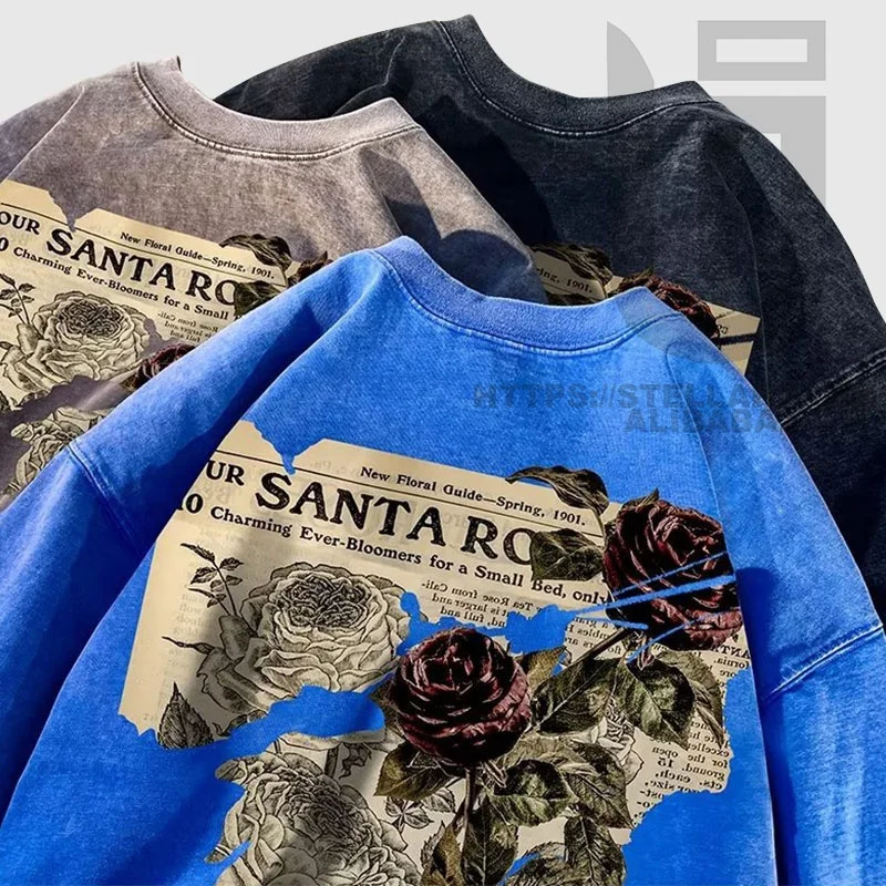 High Quality Screen Printing Logo Anti Shrink Cotton Fabric Drop Shoulder Mens Acid Wash T Shirt