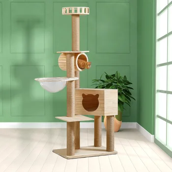 Hot Selling Integrated OEM DIY Solid Wood Cat Climbing Frame and Nest Cat Scratching Post