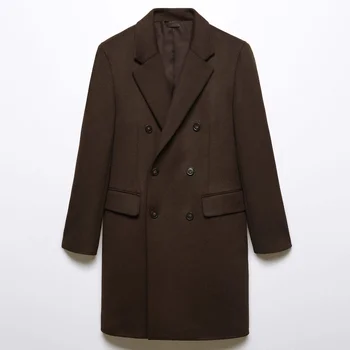 Quick Customization Winter Office Brown Long Wool Lapel Overcoat Men'S Blazer Coats