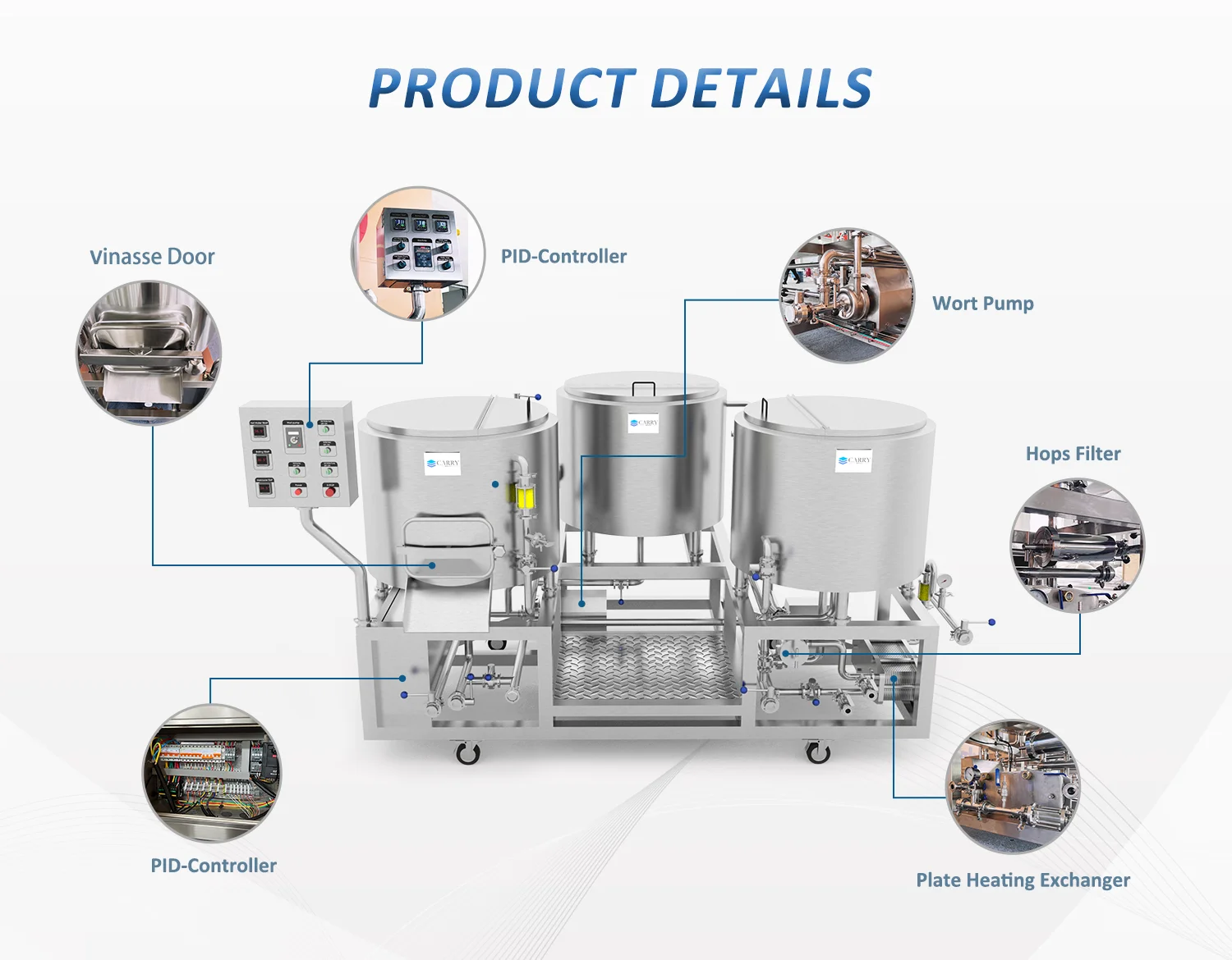 3 Vessels Mini Brewery Equipment 200l 5bbl Brewhouse Ce Certification