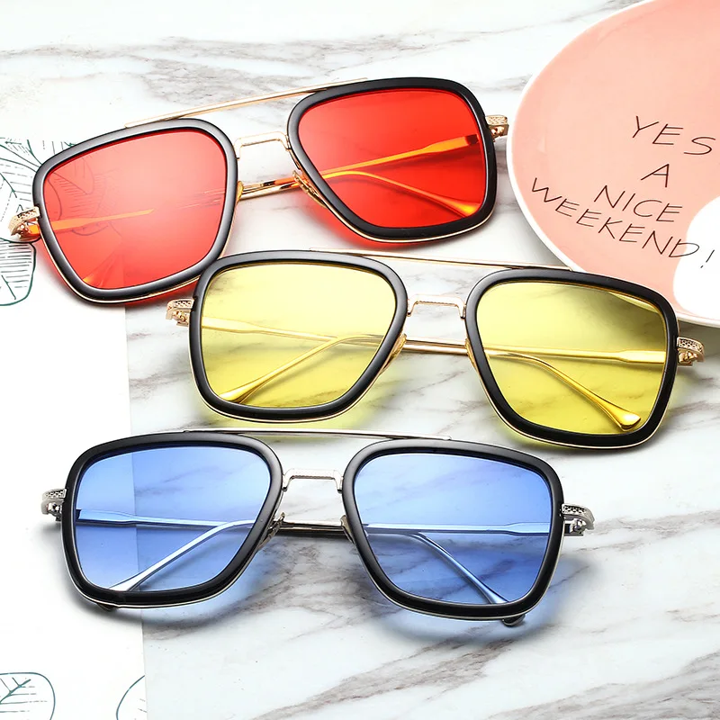 MYSNKU Spider Man Glasses Vintage Square Metal Frame For Men Women Sunglasses Classic Downey Iron Man Tony Stark Shadessilver Frame Blue Lens B07ttqy297