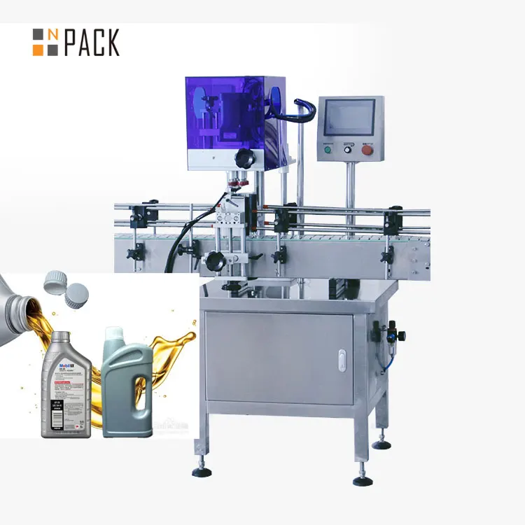 Npack цены по прейскуранту завода-изготовителя полностью автоматическая 4 колеса пластиковые бутылки укупорки Объемный Моторное масло машина для укупорки бутылок