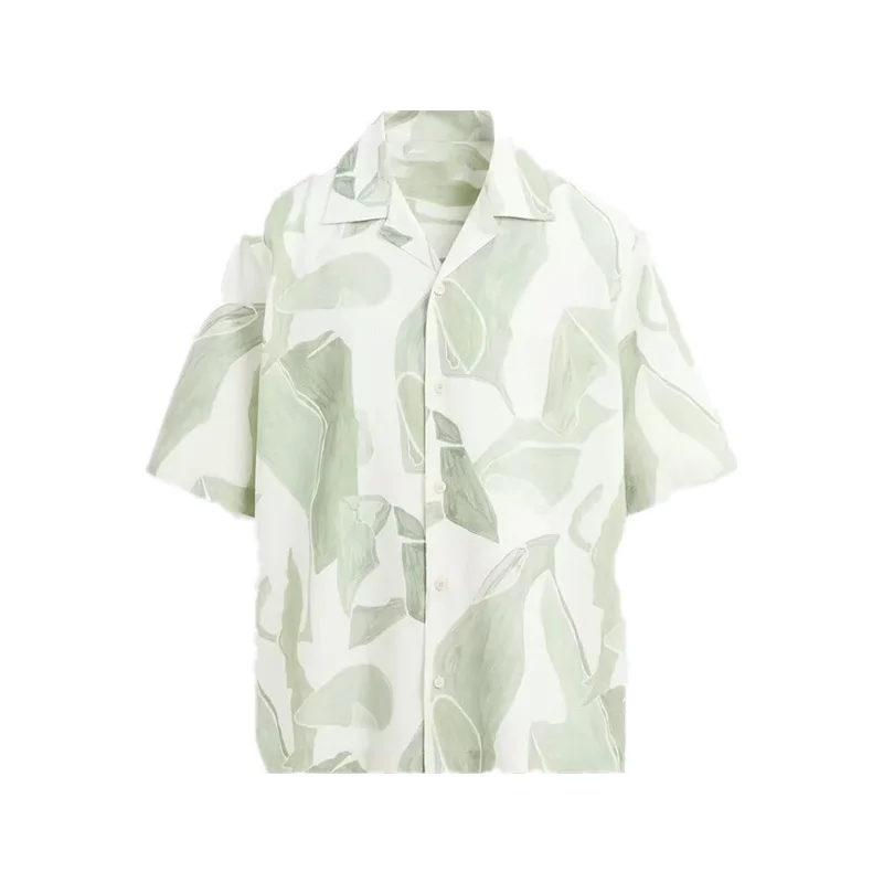 TAOP&ZA 2025 Spring New Men's Fashion Casual Print Slim Straight Comfortable Lapel Short Sleeve Shirt 5679306