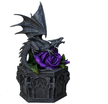Custom 7.25 Inch Dragon Trinket Box Purple Rose Jewelry BOX