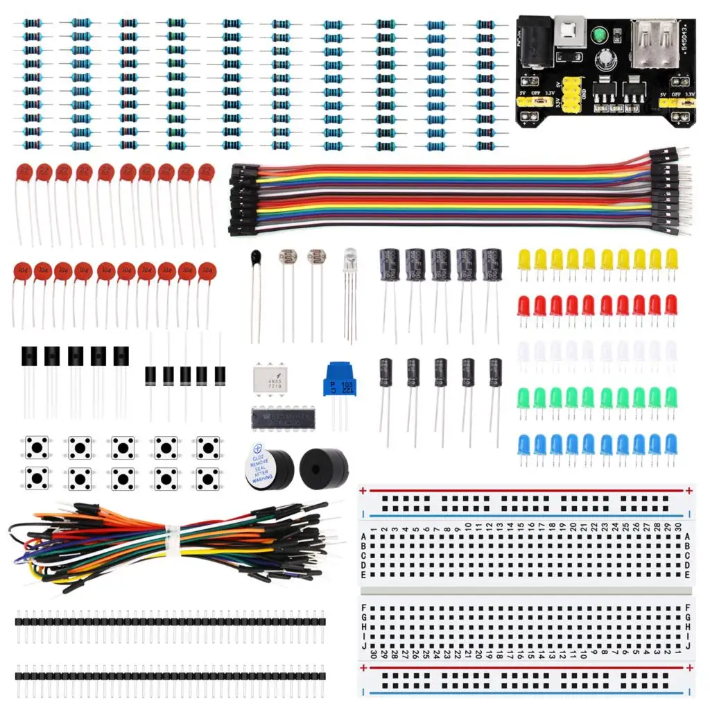 Electronics Component Basic Starter Kit with Bread  Board Cable Electronic Components Kit Electronics