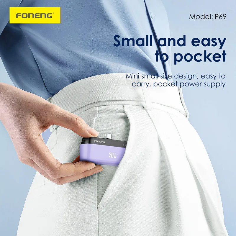 FONENG P69 5000mAh Power Station with Type C Connector Portable Mini 20W Power Bank