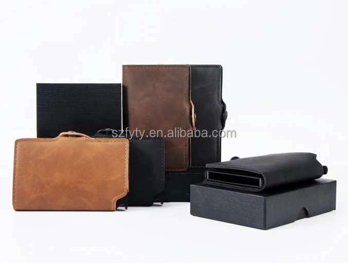 Stock Pop up Aluminum Magnetic Slim Wallet AirTg Holder RFID Protect