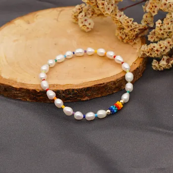 Wholesale Fashion seed beads stretch tiny baroque keshi pearl wire bracelet for women kids