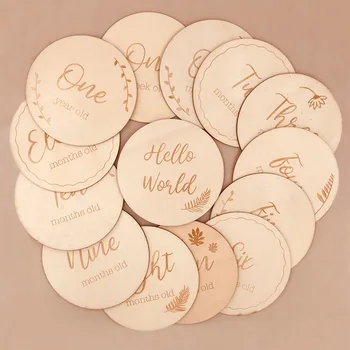 wood crafts laser cutting plywood discs wholesale engraved baby milestone cards wooden products