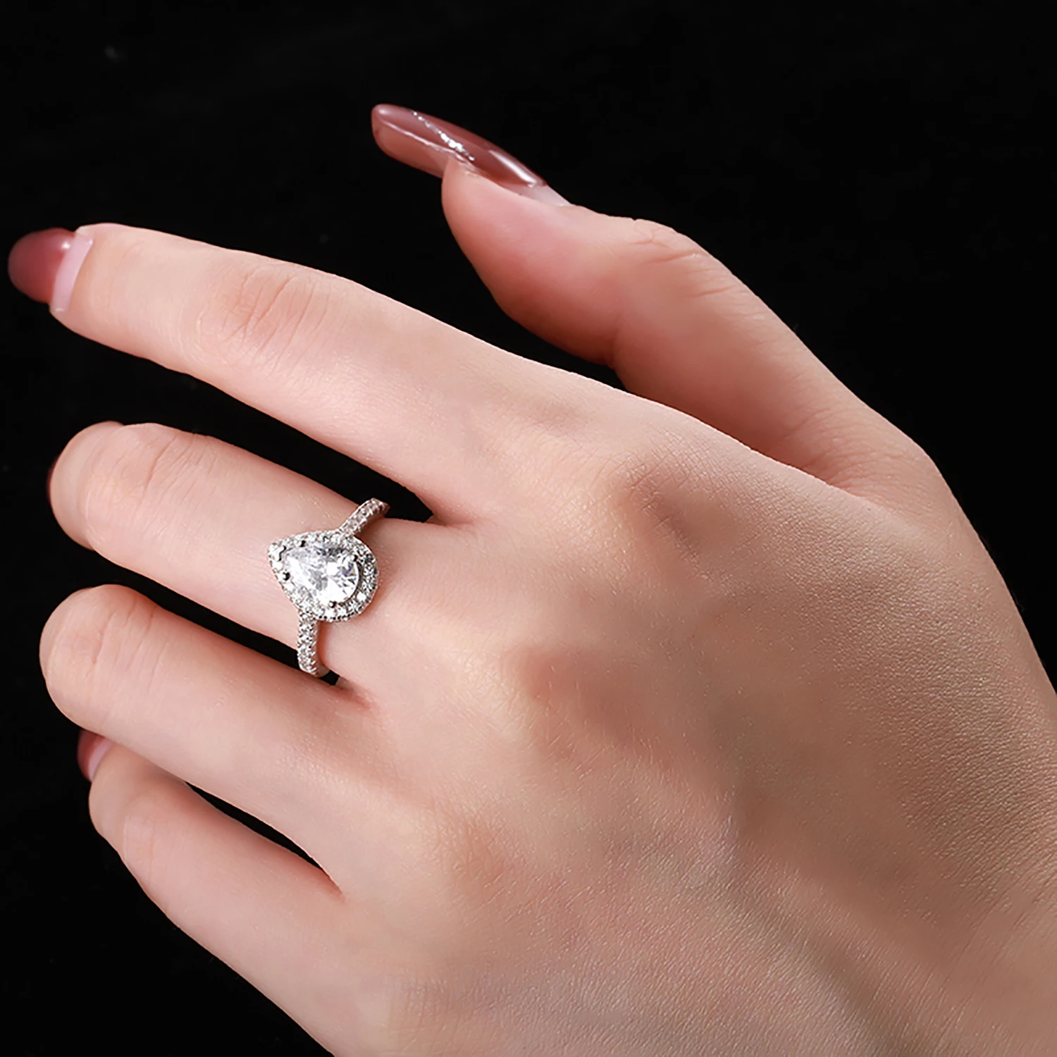 KAKODIY High Quality Ring Fashion Luxury Ring Engagement Women's Pear Shape Wedding Ring Silver Zircon detail 3