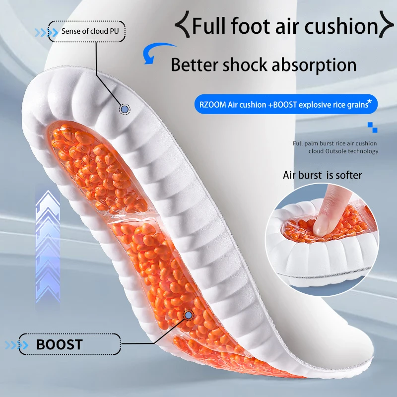 Full Palm Zoom air Cushion Sports Insole for Men Women with High Elastic Shock Sweat Absorption Odor Resistant Popcorn Inserts