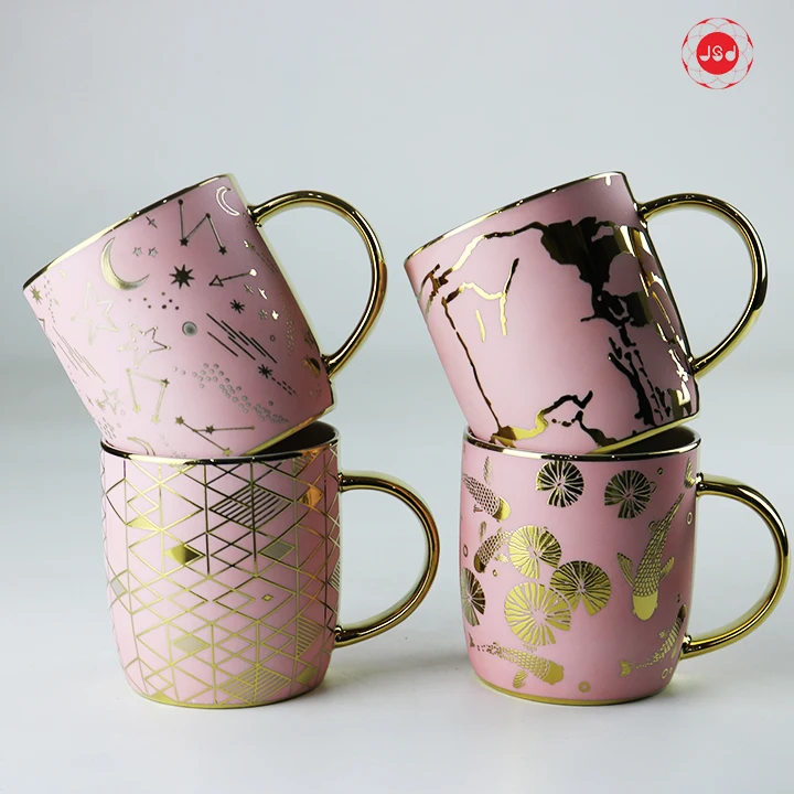 Hot Selling Electric Glaze Ceramic Porcelain Coffee Cup Mugs with Gold Handle