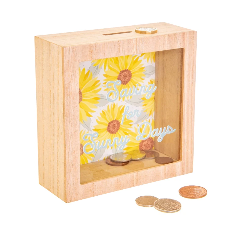 Customized 3D Shadow Box Frame Plain Printed Wood Glass Money Bank Saving Box with Piggy Home Decor and Storage Usage