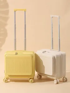custom logo 16-inch small carry-on suitcase with front opening lid ultra-lightweight trolley case expandable travel bag password case