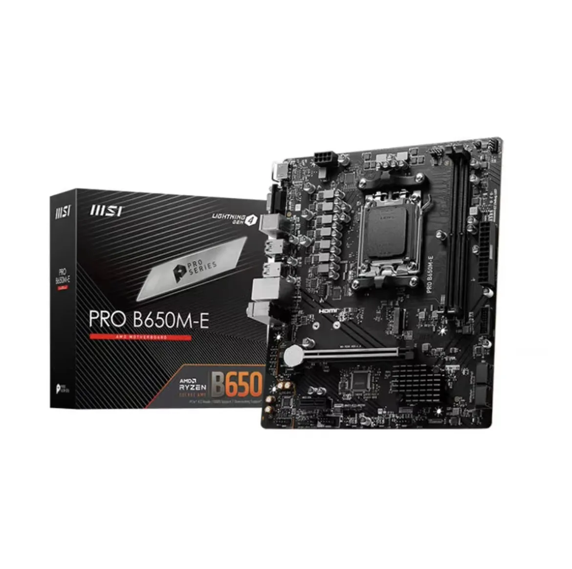 MSI PRO B650M-E D5 Desktop Gaming Motherboard: AM5 DDR5 SATA slot, supports up to 128GB RAM.