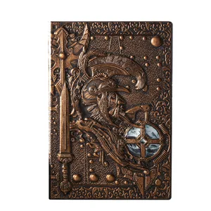 Vintage Genuine PU Leather A5 Spiral Notebook Customizable Knight Relief Diary Journal for School Wholesale Promotional Use