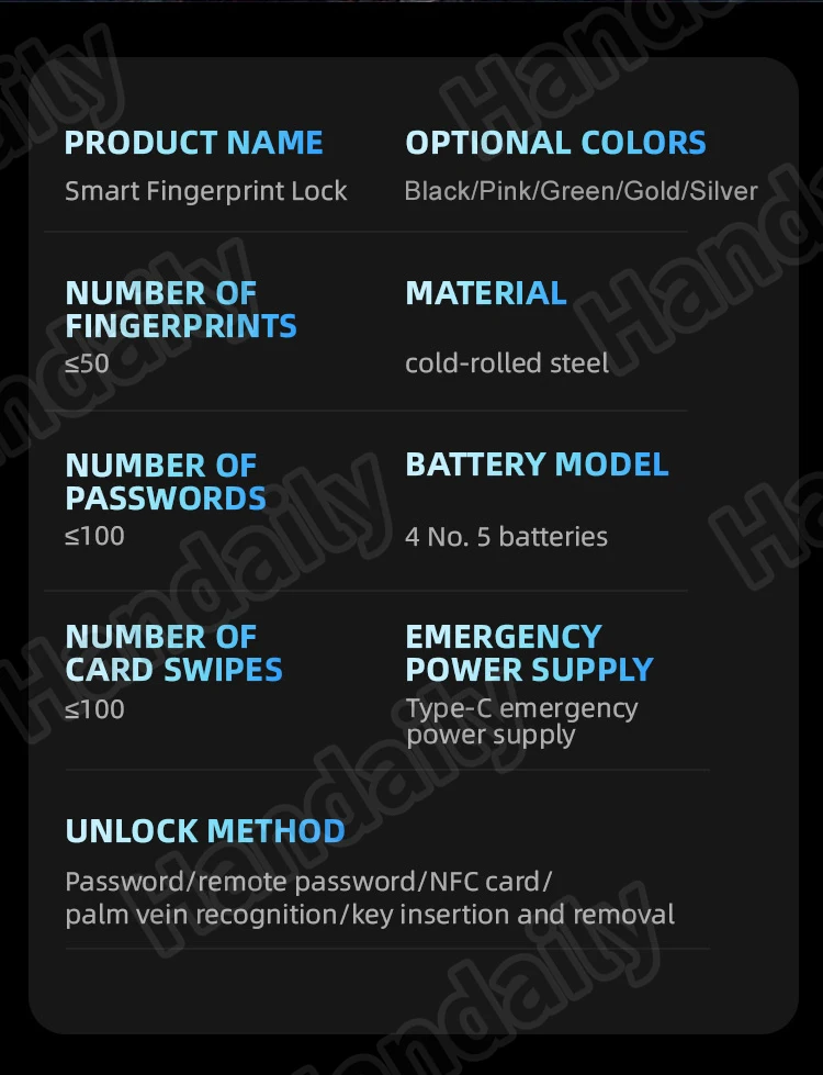 handaily palm face recognition smart lock tuya wifi video monitoring intercom smart door lock with 6590 mortise s9-16
