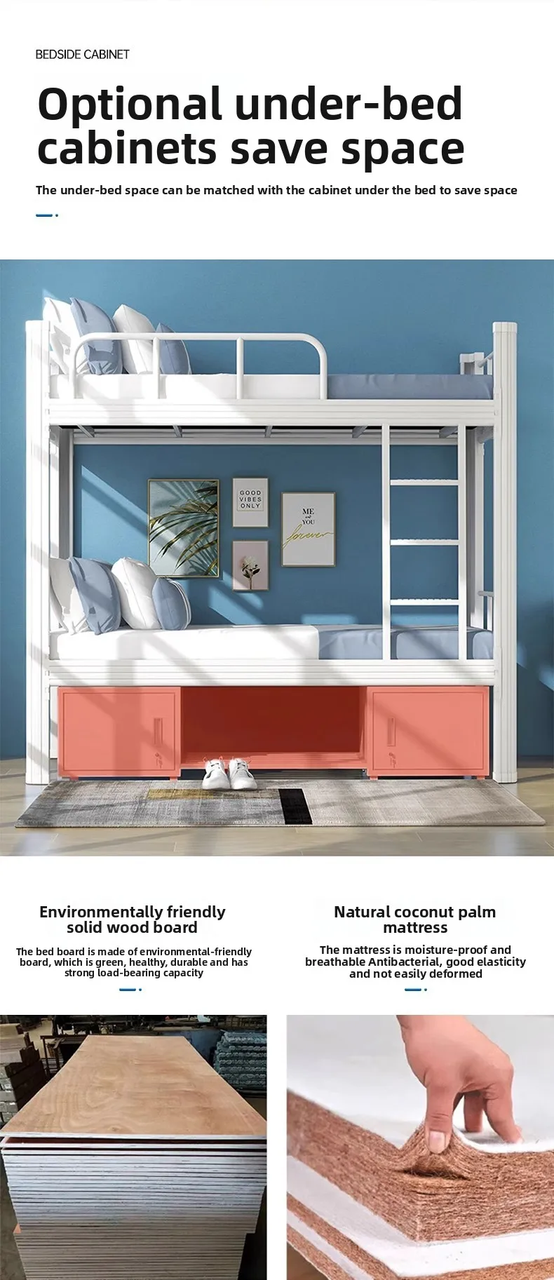 product hot selling luxury dormitory iron bed ladder durable simple double bunk staff modern design style metal frame school furniture-10