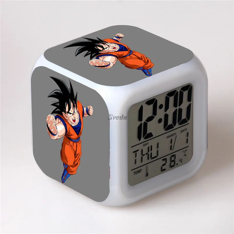 Hot Anime DragonBall Clock LCD Alarm Clock Colors Changing Thermometer Night Glowing Cube Digital Clock