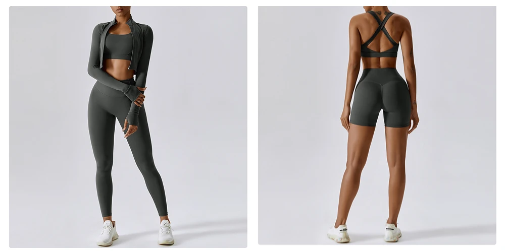 Yishenhon 2023 New 3 Piece Set Tracksuits Yoga Set Sports Suit Women Lounge Wear Crop Tops Sexy 5994