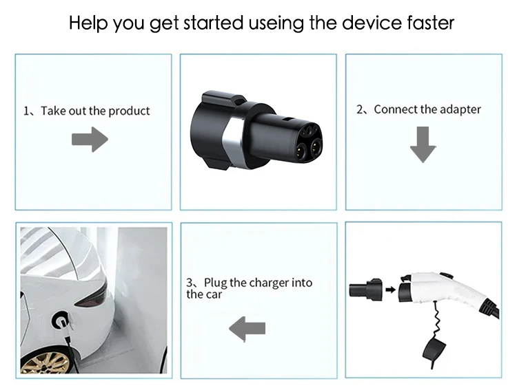 60A Type 1 to tesla Plug Adapter Socket Vehicle Car EV Charger Charging Connector