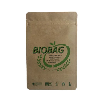 Biodegradable Compostable Kraft Paper PLA PBS Cellophane Stand Up Zipper Food Packing Bag Zip Lock  Packaging Doypack Pouch