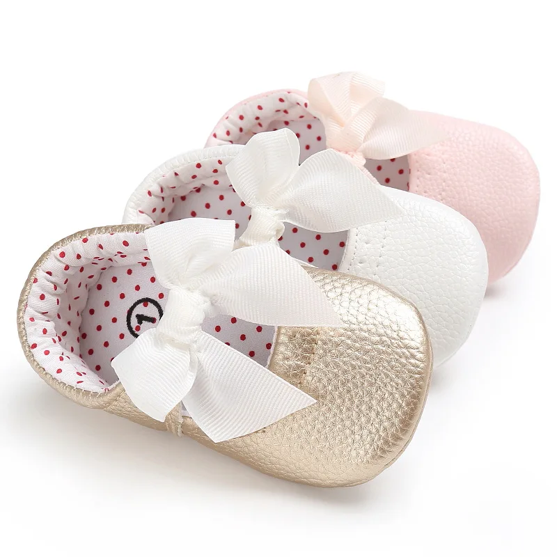 Fashional Bow-knot PU Leather Princess Baby Walking Shoes for Baby Girl