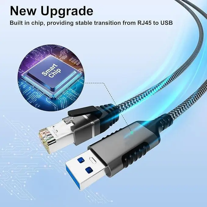 USB to Ethernet Cable 4 FT, USB 3.0 A Male to RJ45 Male Cord, Directly Connected, Aluminum Portable USB to RJ45 Gigabit LAN Netw