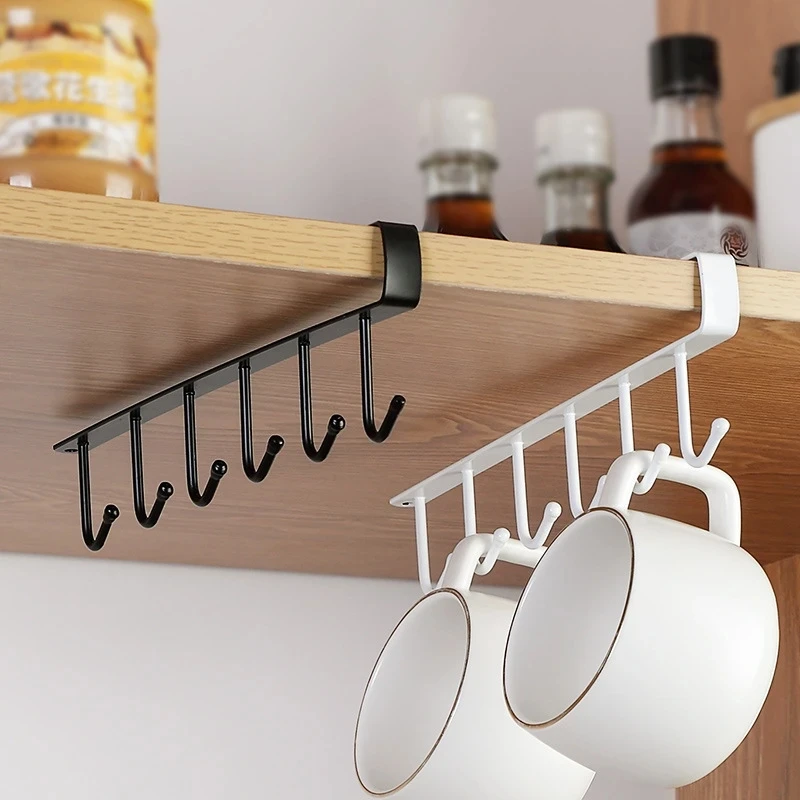6 Hooks for kitchen Cupboard Hanging Hooks Cup Holder Closet Shelf for Hanging Spoon Towel gadgets Wardrobe hooks for belt tie