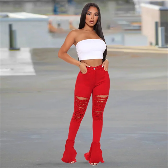 Pantalones Vaqueros Desgastados Con Cintura Hueca Para Mujer,Vaqueros Altos  Negros Con Fondo De Campana - Buy Pantalones Vaqueros Jeans Mujer,Pantalón  De Jean,Pantalones Vaqueros De Cintura Alta Product on Alibaba.com