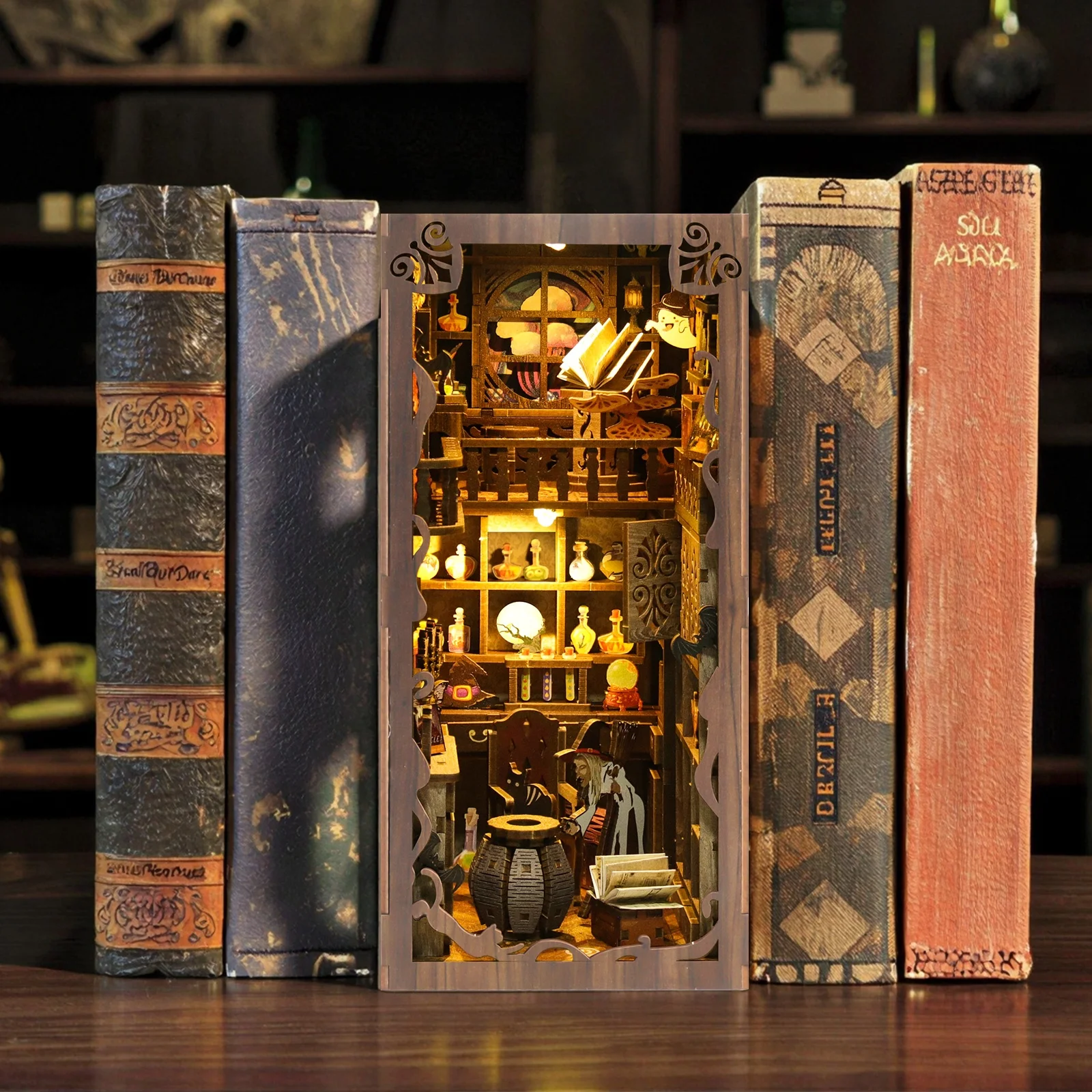 Custom Magic Bookshelf Decoration Library Book Nook DIY Friendly Wooden 3d DIY Book Nook Kit for Puzzle Toy