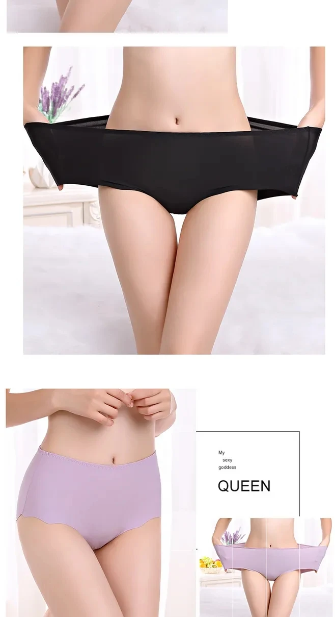 Women S Plus Size Panties High Waist Ice Silk Cotton Panties Tummy Control Underwear Buy Women