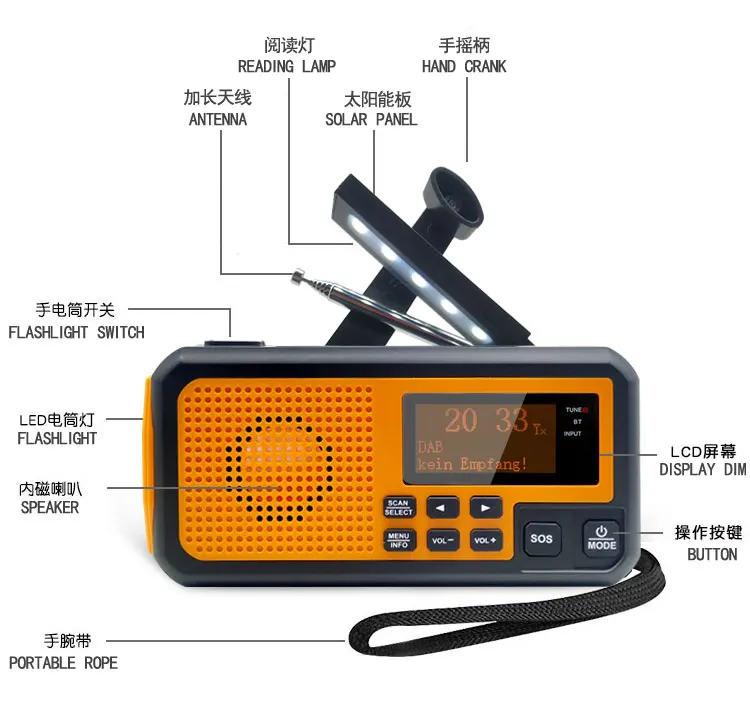 Dab373bt Dab+/fm Emergency Digital Alarm Radio With Bultin Liion