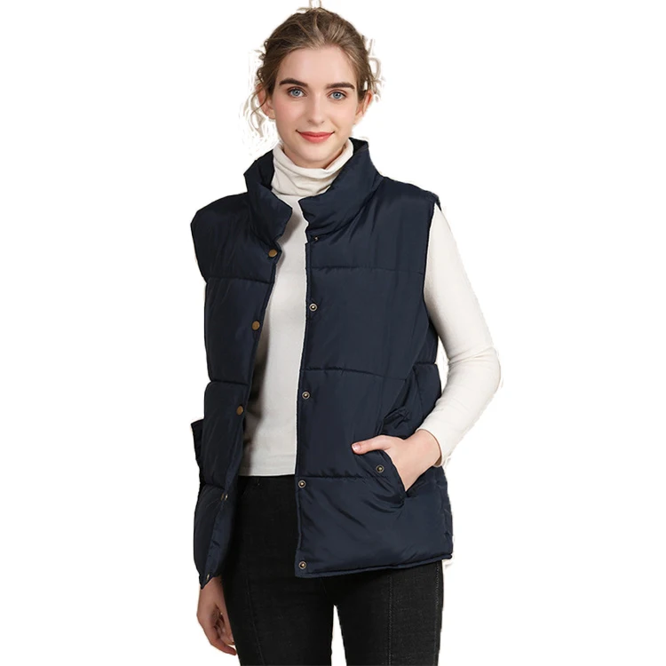 Wholesale New Design Fashion Womens Vest Jacket Plus Size Stand Collar Sleeveless Puffer Vest Jacket