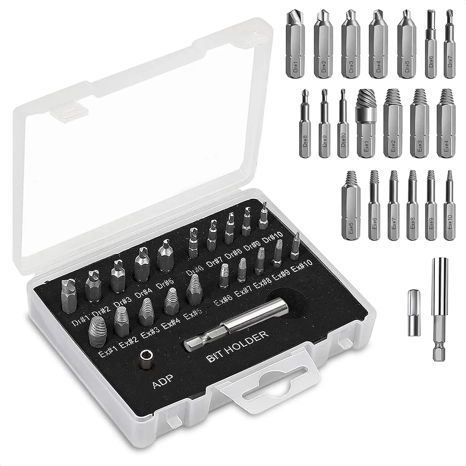 22pcs Damaged Screw Extractor Set Stripped Screw Remover Tools For