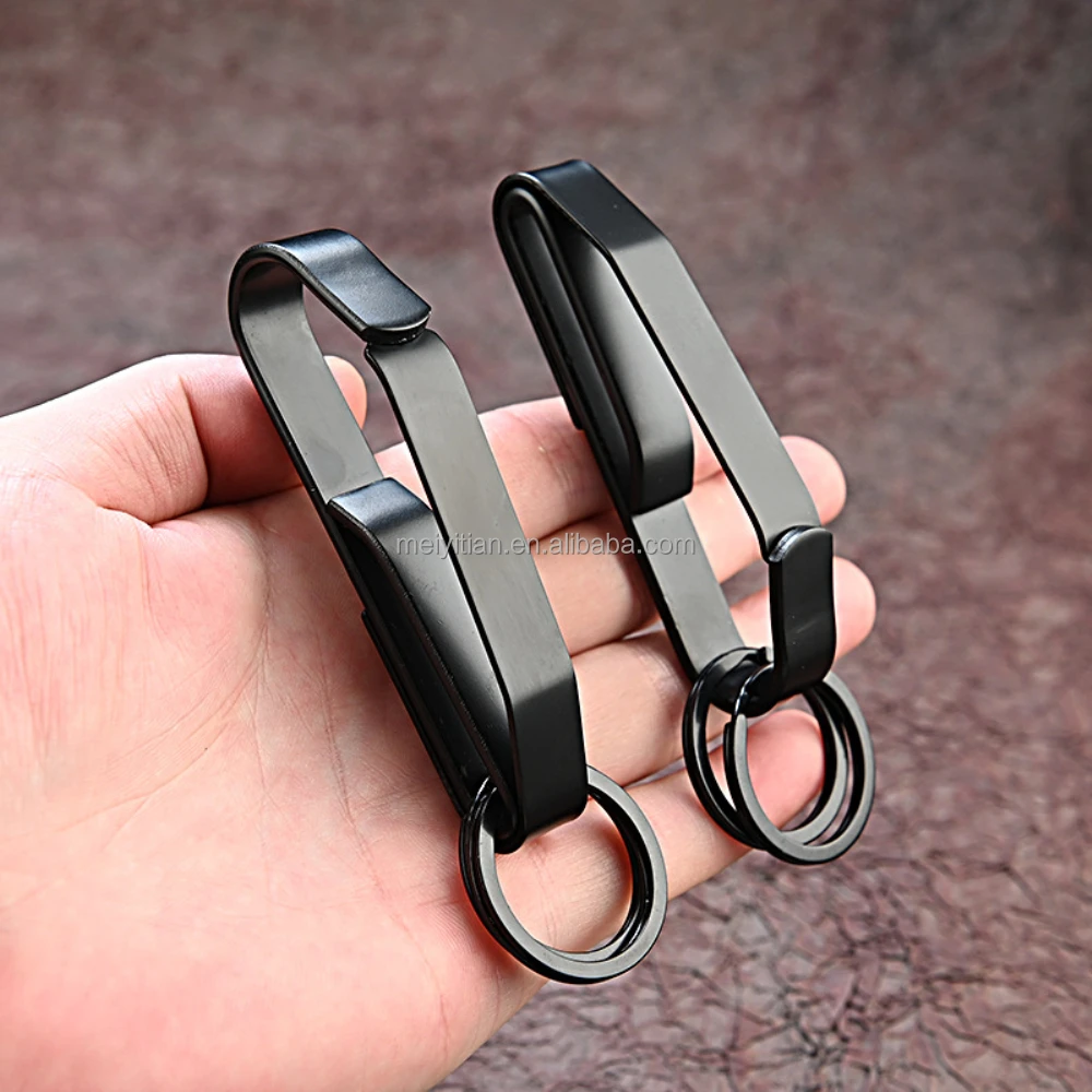 Stainless Steel Keychain Detachable Black Belt Keychain With 2pcs Key