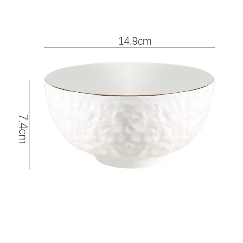High Quality Modern Style Set of 4 White Relief Ceramic Bowls Eco-Friendly Gold Rim for Salad Soup Commercial Buyer Food Purpose factory