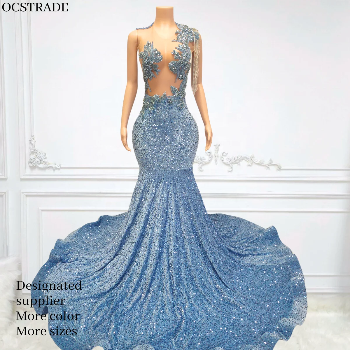 Ocstrade Asymmetric Rhinestone Dresses Women Elegant Prom One Shoulder With  Tassel Sequined Luxury Long Gown Prom Dresses| Alibaba.com