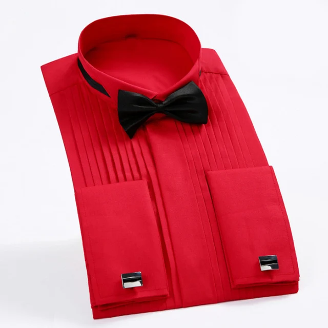 Chemise à col à ailes pour hommes, blanc, rouge, français