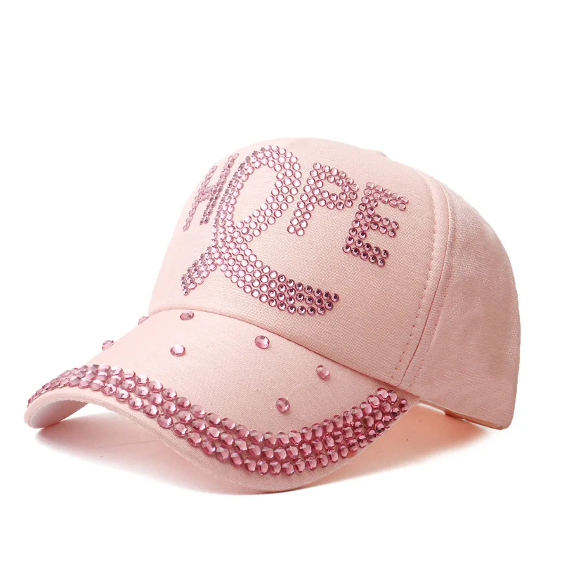 In Stock Pink Rhinestone Hope Baseball Caps Fashion DIY  display picture 1