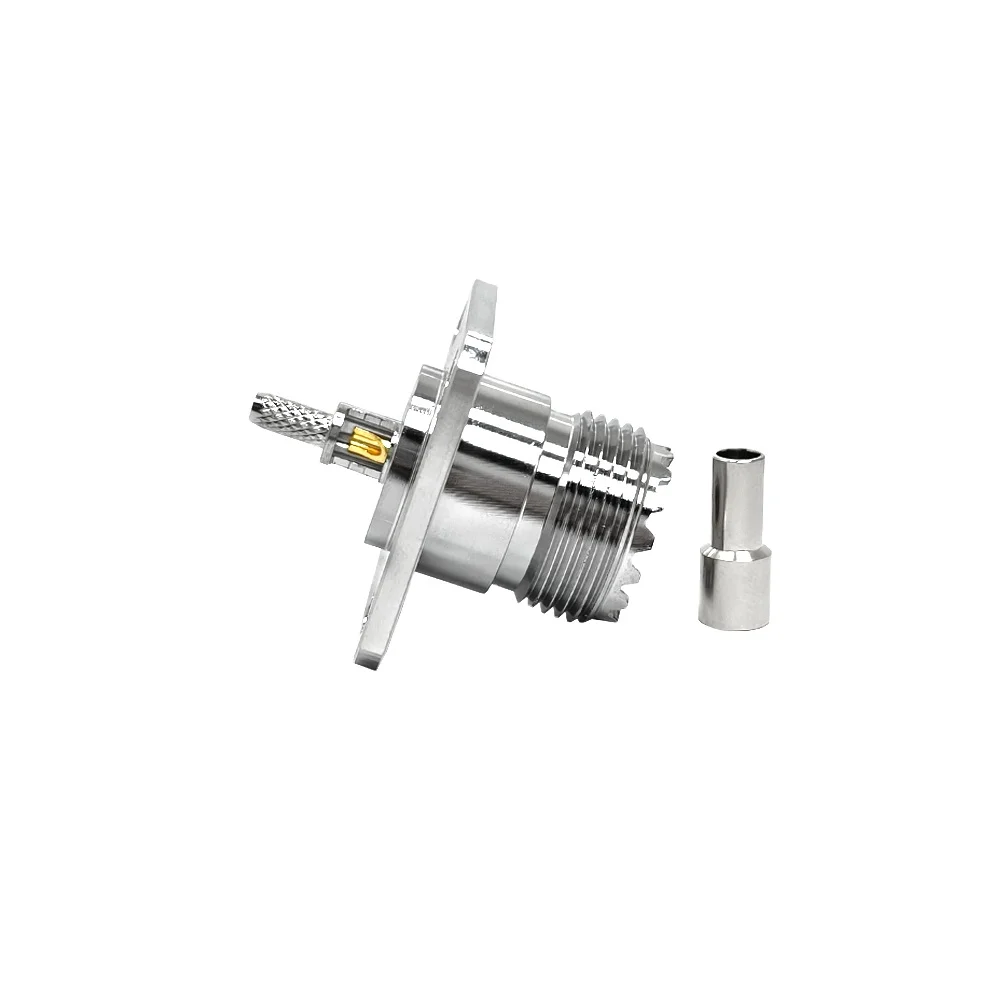 UHF Female Jack Crimp with 4 Hole Panel Mount Flange Coaxial SO239 Rf Connector for RG316 RG174 LMR100 Cable
